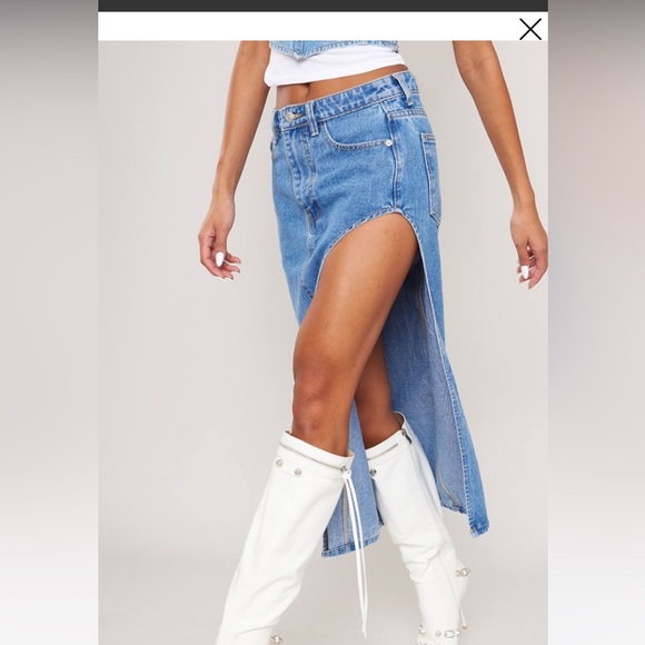 PRETTY LITTLE THING denim slit skirt size UK10 - Picture 1 of 8